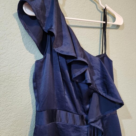 One Shoulder Ruffle Navy Blue - Picture 3 of 6